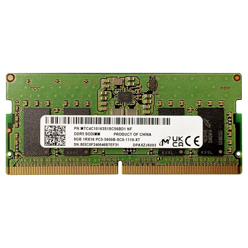 رم لپ تاپ DDR5 تک کاناله 5600B مگاهرتز CL46 میکرون مدل 1RX16 PC5 ظرفیت 8 گیگابایت